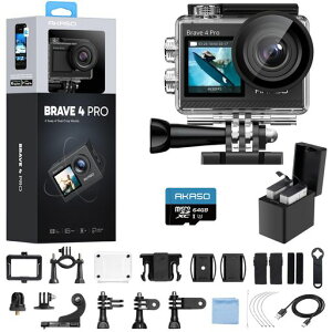 AKASO �A�N�V�����J���� 4K 20MP�𑜓x �^�b�`�p�l���� �f���A���J���� 40M�h�� �����J���� EIS��Ԃ�␳ �O���}�C�N�Ή� WiFi���� HDMI�o�� 5�{�Y�[�� 1350mAh*2 170�x�L�p �E�F�A���u���J���� Brave 4