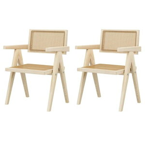 Tomileラタンチェア2脚セットダイニングチェアアームチェア椅子木製キッチンチェア籐編み座面食卓チェア無垢材オシャレ肘掛け付背もたれ付きダイニングリビングカフェ書斎オフィス用…