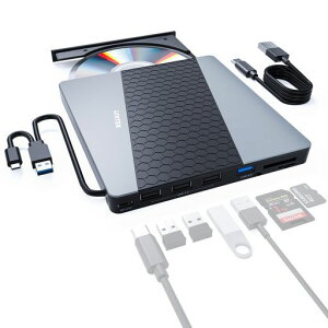 Unitek7-in-1�O�t��CD/DVD�h���C�uUSB�n�uUSB3.0/TypeC�|�[�g�t���|�[�^�u���h���C�u�ǂݍ��݁E�������݁yWindows11/10/8/7�EMacPro/Air�EMacBook�ELinux�ȂǂɑΉ��z