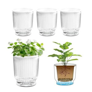 T4U12CM給水プランター植木鉢プラスチック4個セット観葉植物鉢おしゃれ底面給水鉢給水紐付き室外室内鉢植えハーブ花栽培