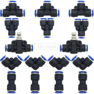 CESFONJER空気圧継手キット16個空気圧プッシュフィット継手ワンタッチ管継手エアホースジョイント8mmPU/PE/ナイロンパイプに適しています(Y+T+L+Iタイプ+パイプスロットルバルブコンボ)