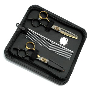 KAKUOOトリミングシザートリミングハサミハサミ犬猫散髪用ハサミペット用トリミング初心者向けpuレザーケース付き