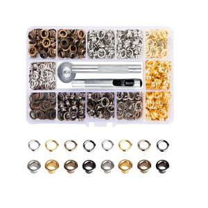 YFFSFDCレザークラフト工具ハトメキット4種色400組両面ハトメキット底鋲打ち具セット6mm穴あけ打ち具パーツDIY手作りハンドメイドベルト布革細工靴収納ケース付き