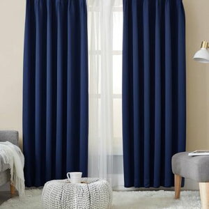 Hansleepカーテン1級遮光4枚セット幅100cm丈150cmネイビー断熱防寒防音省エネ厚手無地おしゃれ洗えるリビング用(カーテン2枚・レース2枚)