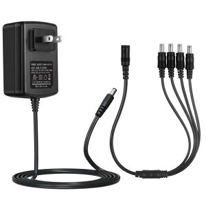 Security-01PSE取得ACtoDC12V2Aアダプター1〜4スプリッタケーブルACアダプター最大出力24Wスイッチング式充電器電源アダプター外径5.5mm/内径2.1mmLEDテープライトビデオカメラ
