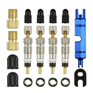 スーパーバルブ【18点セット】フレンチバルブ交換キットバルブコアツール修理ツール合金バルブコアチューブレス交換コア取り外しツールパンク漏れ防止自転車タイヤ適用用