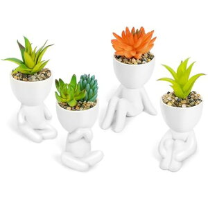 Y-Stepフェイクグリーン多肉植物4点セット観葉植物フェイク人工観葉植物卓上鉢植え造花観葉植物ふぇいくぐりーん卓上用インテリア小物ミニ観葉植物可愛い人型の鉢陶器鉢植え観葉植物…