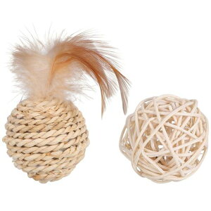 LIFKOME猫用おもちゃ2個猫ボール鈴入り玩具遊びわら籐セパタクローコーンボール運動不足ストレス解消猫遊びおもちゃ羽ボール