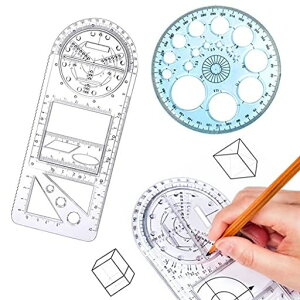 Toplive多機能幾何定規多機能描画定規多機能図面ユニバーサル定規回転角円定規製図定規多目的分度器文房具定規幾何図面テンプレート角度円測定定規テンプレート測定ツール学校事務用…