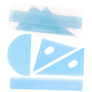 ESJNNKゼリー色三角定規4点セット幾何学的定規直線定規分度器三角じょうぎセット半透明数学定規学生用数学幾何学定規セット小学生文房具製図測定ツール収納ケース付学校家庭事務用(ブ…