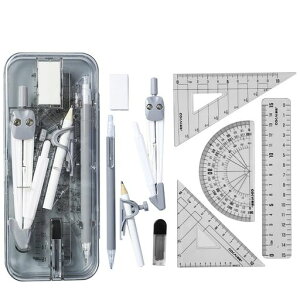Doyimeコンパス定規セット(9点セット)スクールコンパス定規直定規三角定規半円分度器鉛筆作図ツール文房具算数学?用品中学生小学生多機能セットブラック
