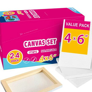 AUREUOミニストレッチキャンバス-4x6インチ/24パック-2/5インチプロファイルリトルスクエアキャンバス-子供へのホリデーギフトセット絵画やクラフトに最適