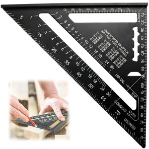 MHSKNHW三角定規木工用丸鋸定規直角定規0-90度アルミ合金多角度ツール両面目盛り分度器クリアスケール読みやすい建築製図強くて丈夫な測量用品ブラック18*18cm(7インチ18.5cm)