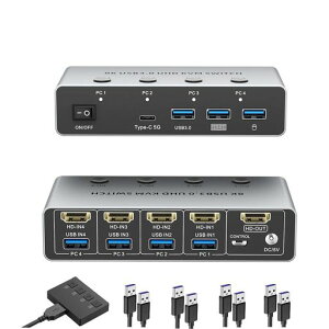 KVM�X�C�b�` 8K HDMI USB �ؑ֊� 4�|�[�g(PC4��p)8K@60Hz 4K@120hz HDMI2.1 HDCP2.3 �X�v�����^�[ �L�[�{�[�h/�}�E�X/���j�^�[�����L ������/�v�����^�[/�O�t���n�[�h�f�B�X�N�Ή� �h���C�o�[�s�v