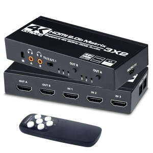 ELEVIEW HDMI �}�g���b�N�X �X�C�b�`���[ 3����2�o�� 4K60Hz HDR�Ή� �I�[�f�B�I�����@�\�t�� (���f�W�^��/3.5mm) HDCP2.3 ���z�� PS5/PS4/Switch2/Fire TV�Ή� �蓮�ؑ� �����R��