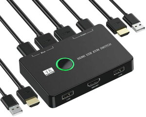 KVM�X�C�b�`-NUIKOTI HDMI KVM�ؑ֊� 2����1�o�� 4K@60Hz���T�|�[�g 2��̃R���s���[�^�[�p��USB �X�C�b�` �L�[�{�[�h�}�E�X�v�����^�[��1���HD���j�^�[�����L USB�P�[�u��2�{��HDMI�P�[�u��2�{�t��