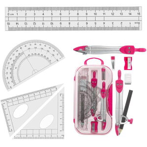 幾何学コンパスセット、数学直定規半円分度器しゴム三角定規算数School(ピンク)