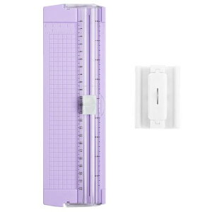 BTtimeペーパーカッター裁断機小型軽量A4対応1個替え刃付きスライドカッター持ち運び便利コーピー用紙厚紙写真カード裁断定規付き文房具業務用家庭用(パープル)