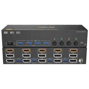 8K KVM�ؑ֊� 4PC 3���j�^�[�A�~���[/�g�����[�h HDMI + DP�|�[�g (8K@30Hz/4k@144Hz) USB3.0�|�[�g KVM Switch PC4��ƃf�B�X�v���C3��Ή� �L�[�{�[�h�A�}�E�X��4PC�ŋ��L �h���C�o�[�s�v