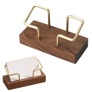 Doyime名刺スタンド名刺立てカード立て名刺整理箱ウォールナット真鍮縦型大容量約75枚の名刺に適合おしゃれ卓上オフィス事務所店舗受付展示会用