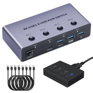 BLUPOW 8K@60Hz KVM�X�C�b�` 4����1�o�� USB�L�[�{�[�h�E�}�E�X�E���j�^�[�����L HDMI �p�\�R���ؑ֊�(PC4��p) 4K@120hz HDCP2.3�Ή� �茳�X�C�b�`/USB�P�[�u���t�� VA580N