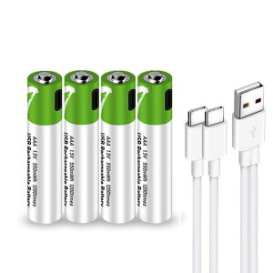 単4形充電式電池1.5Vリチウムイオン電池、750mWhAAAUSB充電電池、1H急速充電、4-in-1USBC充電ケーブル付き1200サイクル1.5V定出力、4個パック(単4形充電池*4本)