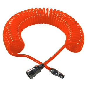 HFS(R)スパイラルエアーホースコイルホースエアコンプレッサーホーススクリューホース内径5mmx外径8.0mm6mカプラー付き