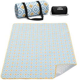 Hankinsレジャーシート4層構造厚手ピクニックシート大判150X200軽量防水加工収納袋付くレジャーシート折り畳みやすいコンパクト収納(Mブルー)