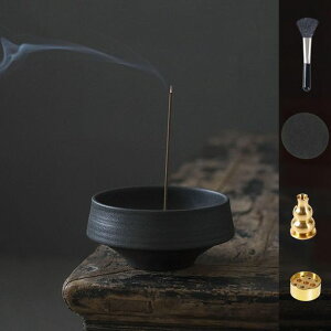 Nannlia直径13cmお香立ておしゃれ陶器製香炉線香立てインテリア高級御洒落和風室内仏壇用(ブラック)