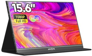 ARZOPA15.6インチモバイルディスプレイ薄型軽量非光沢IPSパネル1920x1080FHDHDR対応USBC/miniHDMIスピーカー内蔵スマホ/PC/Mac/スイッチ等接続可能スタンドカバー付き在宅勤務用S1