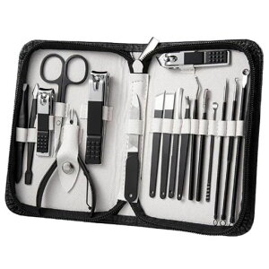 happylaladream18点多機能ステンレス製ネイルケアセット爪切り爪やすりはさみ毛抜きピンセット耳かきネイルケアステンレス手用足用顔用おしゃれ携帯旅行トラベル収納ケース付きペディキ…
