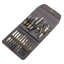 VOCOSTEマニキュアセットプロフェッショナル爪切りペディキュアキット手の爪と足の爪用ステンレスネイルキットPUレザーケース付き16個褐色