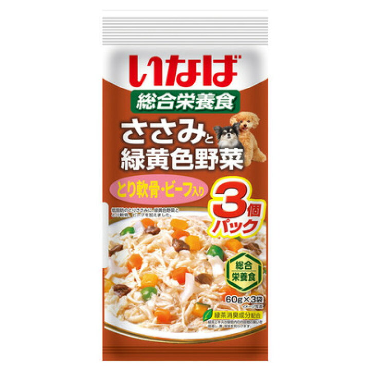 いなば犬ウェット 総合栄養食ささみと緑黄色野菜とり軟骨ビーフ入り３個パック×5袋