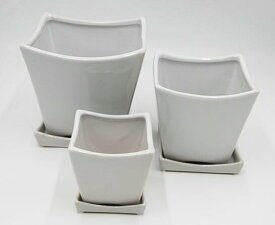 在庫限り！ 陶器鉢 受皿セット ホワイト 3個セット (YO-7096W)【2210】 北海道、東北、沖縄地方は別途送料あり