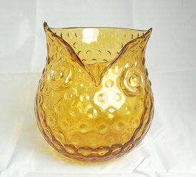限定商品！手作りのおしゃれなガラス花瓶 梟（フクロウ・ふくろう） 大 イエロー 北海道、東北、沖縄地方は別途送料あり