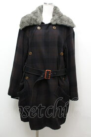 税込3980円以上購入で【送料無料】【USED】Vivienne Westwood MAN / 襟ファーチェックコートヴィヴィアンウエストウッド ビビアン 44 グレー【中古】 S-24-01-18-035-co-AS-ZS