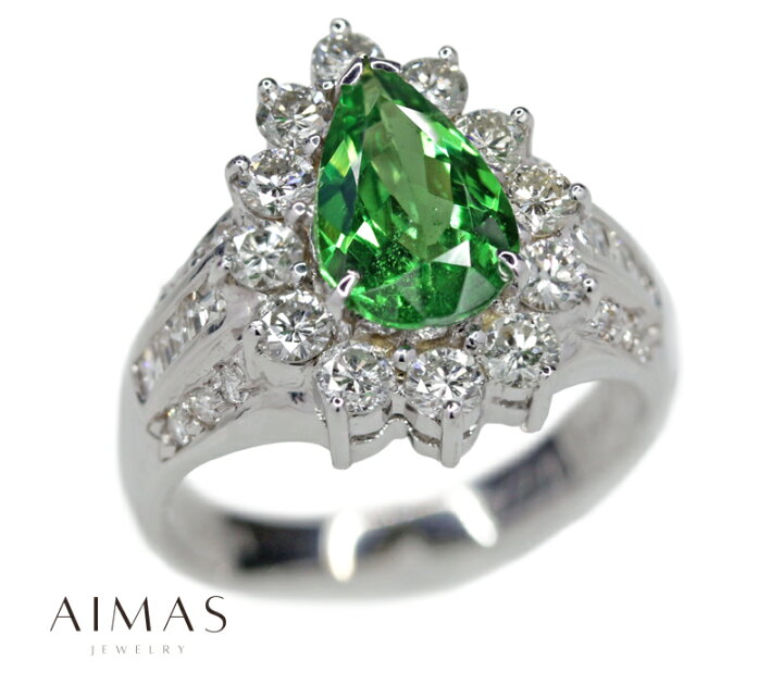 楽天市場】グリーンガーネット ツァボライト 1.55ct リング 9号 K18WG  