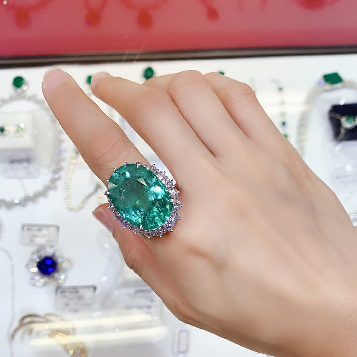 楽天市場】特大大粒パライバトルマリン 25ct リング PT900 プラチナ 