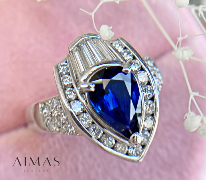 楽天市場】ブルーサファイア 1.55ct ダイヤモンド 0.75ct ペアシェイプ  