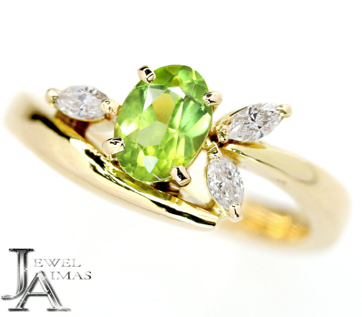 楽天市場】ペリドット H6.8mm×W5.0mm ダイヤモンド 0.16ct リング 14号 