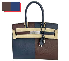 【HERMES】エルメス バーキンセリエ カザック30 バーキン30 バイカラー ブルーインディゴ ルージュセリエ ローズテキサス ネイビー ブラウン ピンク シルバー 金具 ヴォーエプソン U刻印 Birkin Sellier Casaque 30cm Birkin30【中古/未使用品】【送料無料】