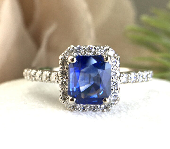 楽天市場】ブルーサファイア 1.64ct ダイヤモンド 0.44ct クッション 