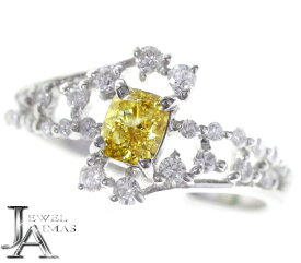 【セール】イエローダイヤモンド 0.448ct (FANCY DEEP YELLOW SI2) リング 11号 PT900 プラチナ 指輪 クッションカット ダイドリング 星屑 流れ星 透かし ご褒美 プレゼント 4月誕生石 ＜ソーティング＞ 色石 金剛石【新品】【ジュエリー】【送料無料】RZP.MU