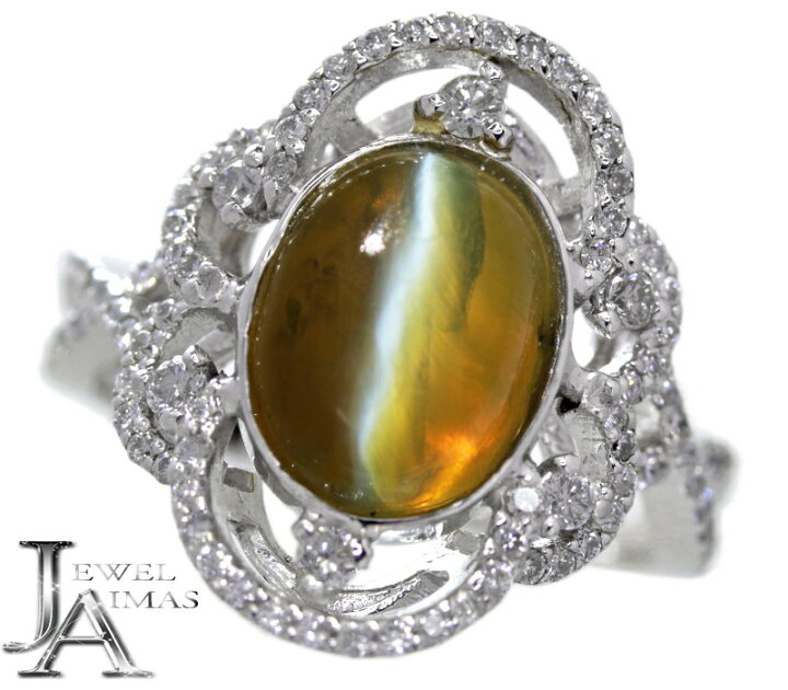 楽天市場】クリソベリルキャッツアイ 5.062ct ダイヤモンド リング 13  