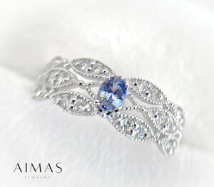 ベニトアイト 0.17ctリング 11.5号 PT900 プラチナ ダイヤモンド 指輪 リーフモチーフ ミル打ち ミルグレイン 透かしデザイン ベニトアイトリング 希少石 レアストーン【新品】【ジュエリー】【