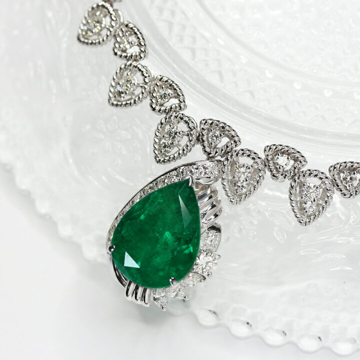 コロンビア産 2ct エメラルド ダイヤモンド プラチナ 取り巻き ネックレス