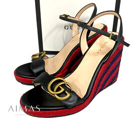 【セール】【GUCCI】グッチ ダブルG ウェッジソールサンダル 624409 レッド ブルー 靴 35.5 22.5cm レディース ウィメンズ【中古】【送料無料】【シューズ】