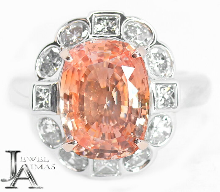 楽天市場】パパラチアサファイア 6.11ct リング 12.5号 PT900/K18PG  