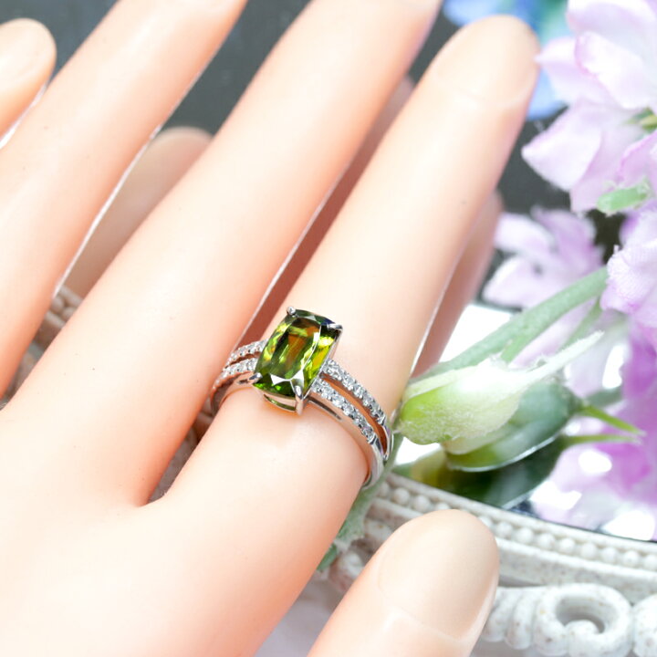 楽天市場】スフェーン 2.4ct ダイヤモンド レクタングル 割腕 リング 