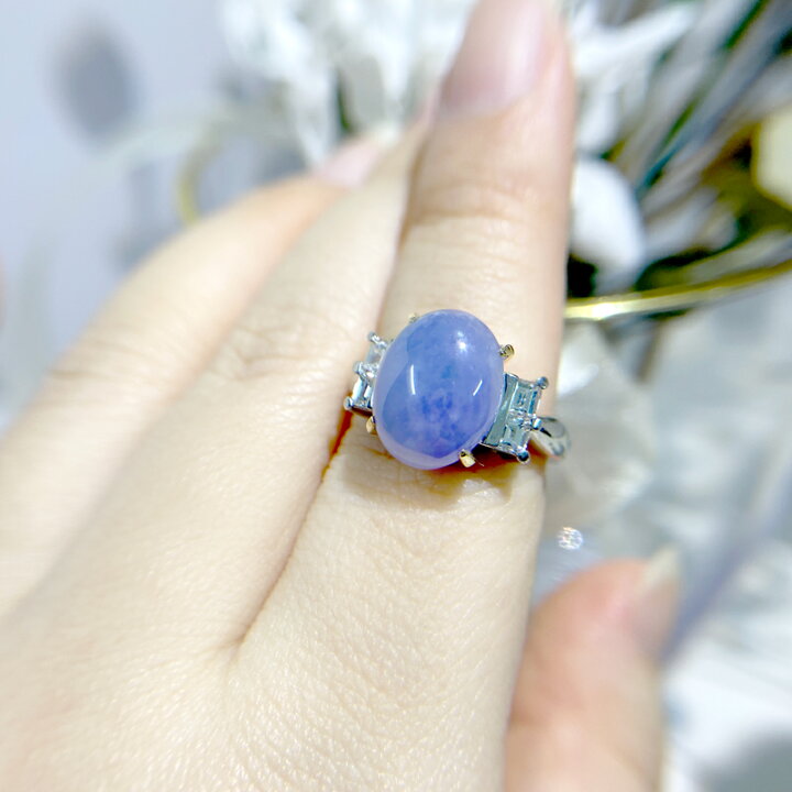 楽天市場】ラベンダー翡翠 5.058ct リング 10号 PT900 プラチナ K18YG  